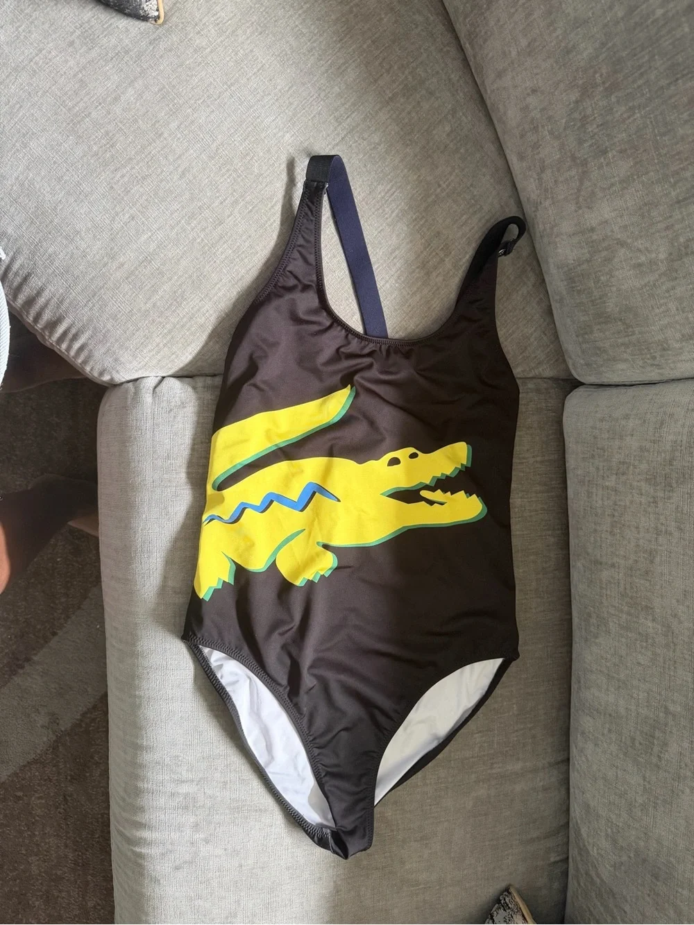 Lacoste Black Kids One-Piece Swimsuit with Yellow Crocodile